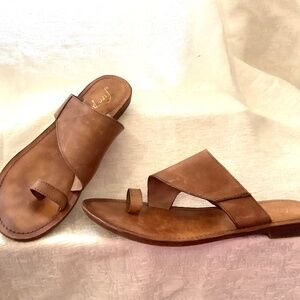 Tan Free People Womens Saint Antoni Leather Slip On Slide Sandals Size 10 US